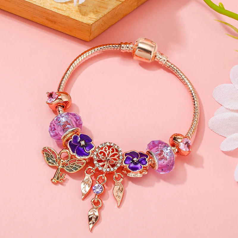 Yexcodes Life Tree Pendant Family Bracelet for Women DIY Rose Golden Chain Suitable for Women Friendship Friends Gift