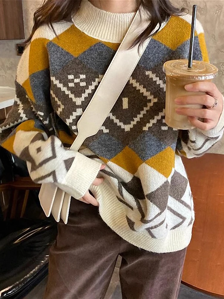 

Autumn Winter Women's Loose Knitted Sweater Faionable Vintage Versatile Base Layer Clothing Comfortable Classic Sle