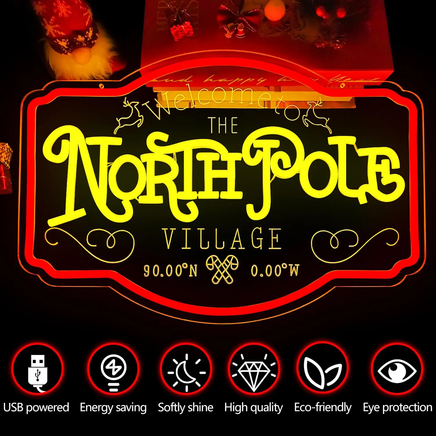 لافتة نيون من القطب الشمالي لديكور الحائط، مفتاح قابل للتعتيم، لافتة ترحيب مضيئة لنافذة عيد الميلاد، ديكور المنزل في العطلة #3