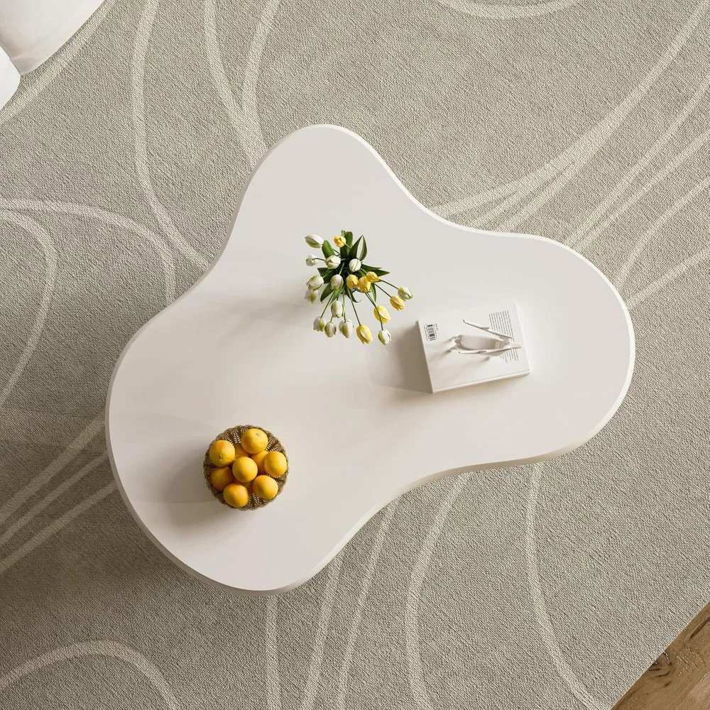 Modern Cloud Coffee Table for Living Room Cream White 45.6" Irregular Indoor Coffee Tea Table Cute Cartoon Cocktail Center Table