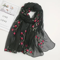 Vintage Floral Scarf Shawls Embroidery Retro Silk Tippet Sunscreen Beach Shawls Dress Elegant Scarves Foulard Femme Stoles