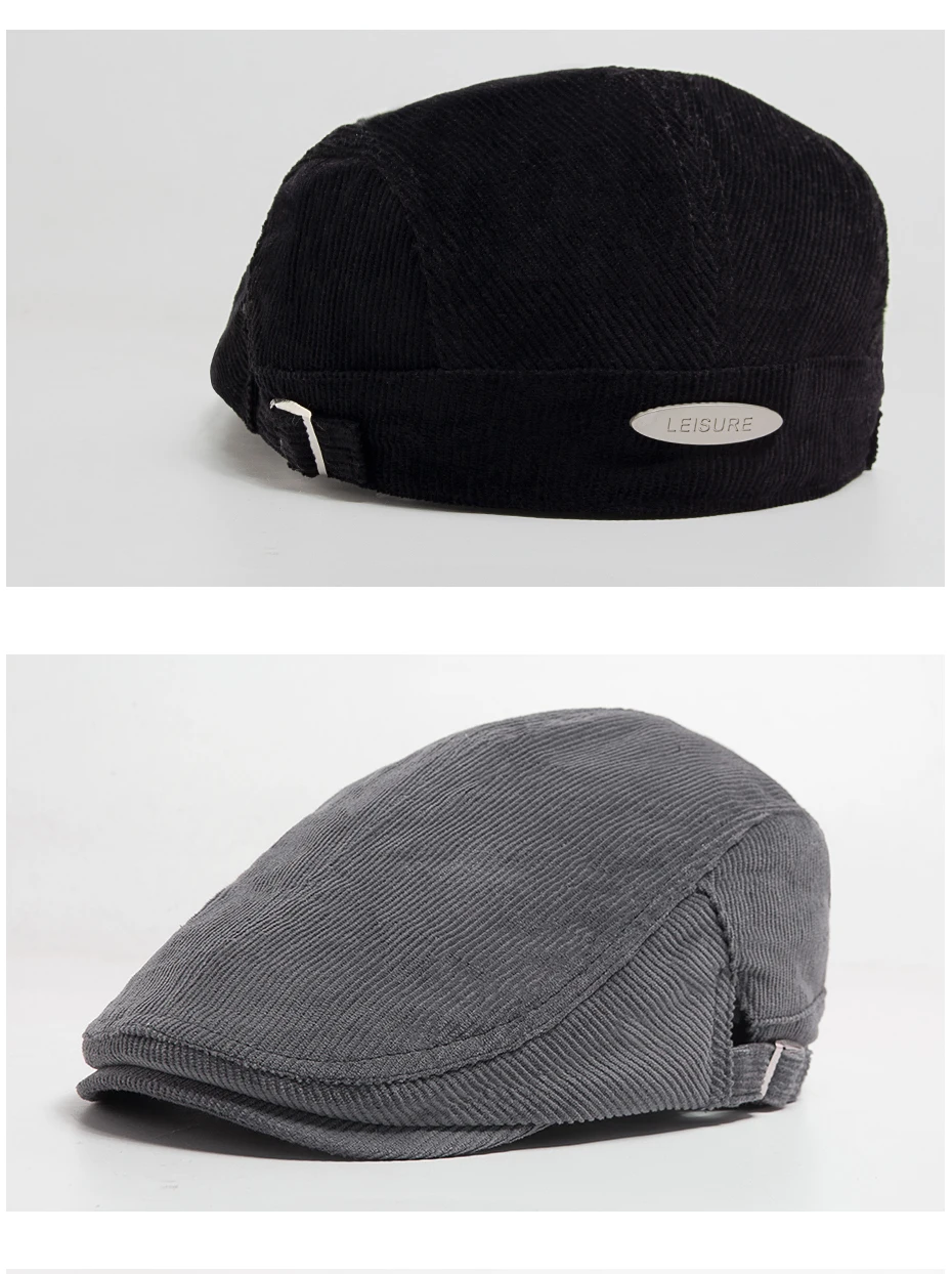 Männer Mode Cord Baskenmütze Frühling Herbst Dicke Warme frauen Flachen Hut Vintage Casual Zeitungsjunge Mütze Unisex Mode Vorne Hinten tragen – Detail 7