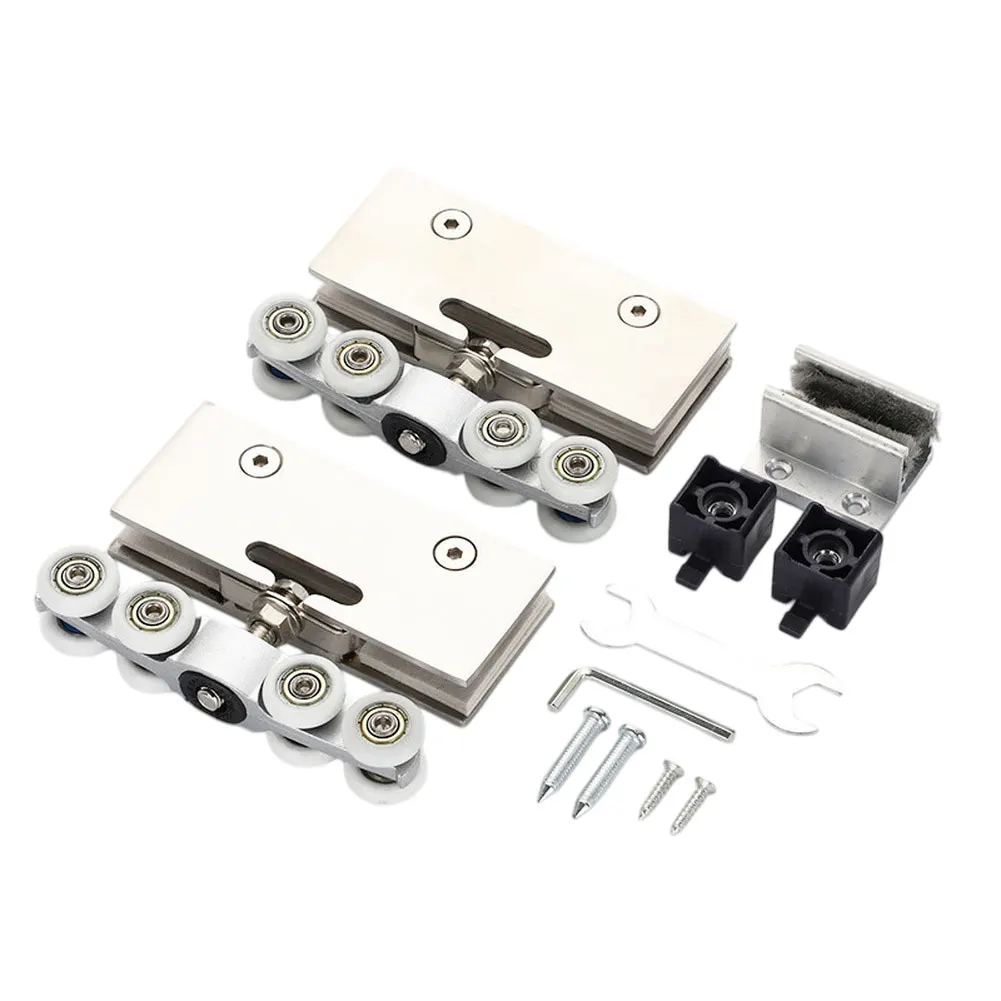 

1 Set Of Glass Door Hanging Wheels Bathroom Door Hanging Clip Silent Pulley Hanging Clip Frameless Glass Sliding Door Pulley