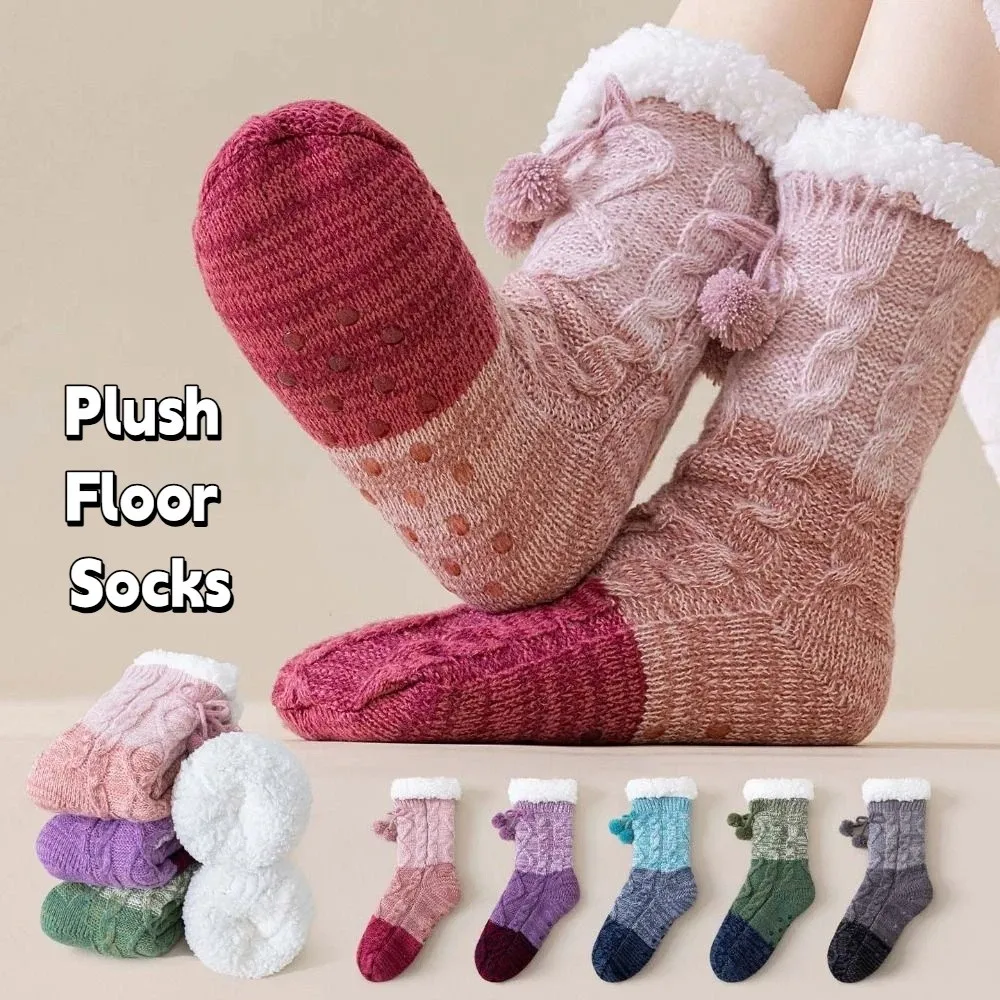 

Simple Patchwork Thick Thermal Socks Knitted Warm Fleece Socks Women Anti Slip Hosiery Plush Floor Socks Men Women