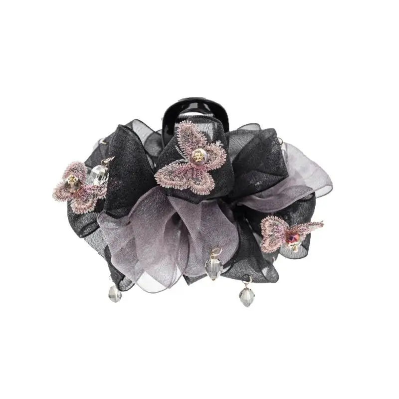 Netz-Schmetterlings-Haarspange für Damen mit Kristall-Quasten, rutschfeste Haarklammer für Pferdeschwanz und Hochsteckfrisuren, Haaraccessoires für Alltag, Party und Hochzeit – Detail 5