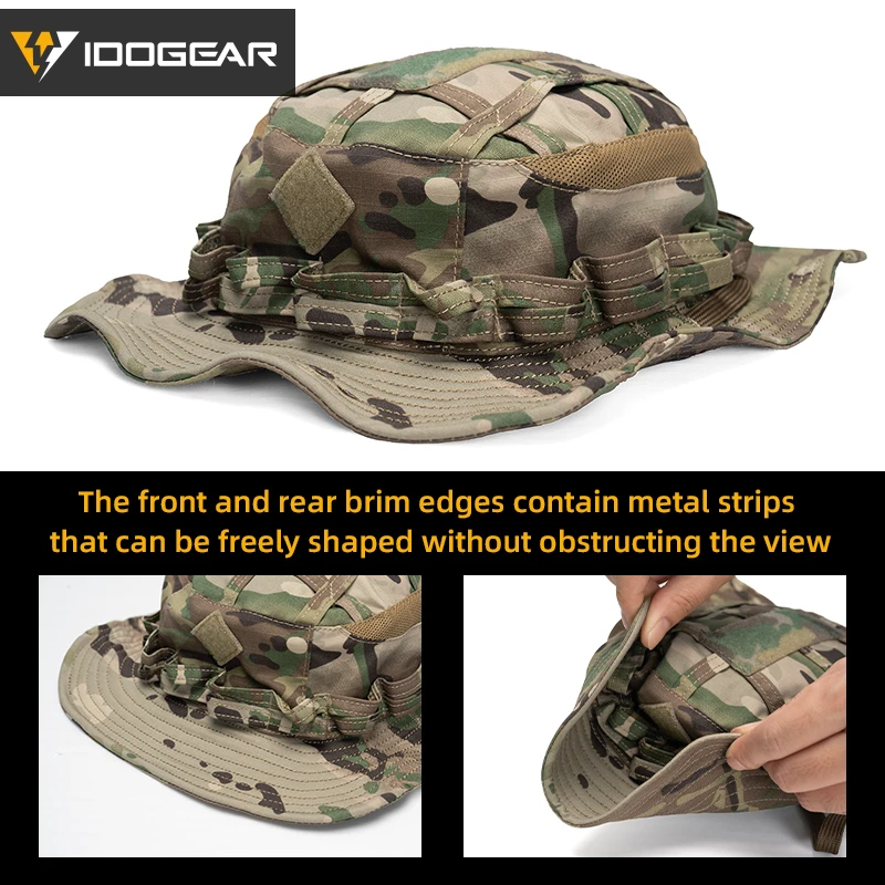 IDOGEAR التكتيكية Boonie قبعة الغابة قبعات للحماية من الشمس قابل للتعديل تنفس واسعة حافة قبعة لصيد الأسماك 3623