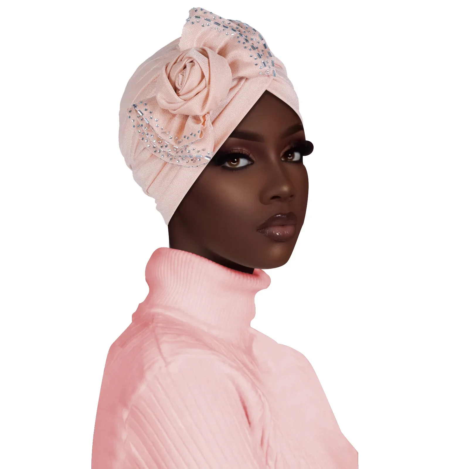 المرأة المسلمة الماس زهرة عمامة مطوي قبعة بونيه بيني الكيماوي قبعة الحجاب الأفريقي فقدان الشعر رئيس التفاف Turbante Mujer