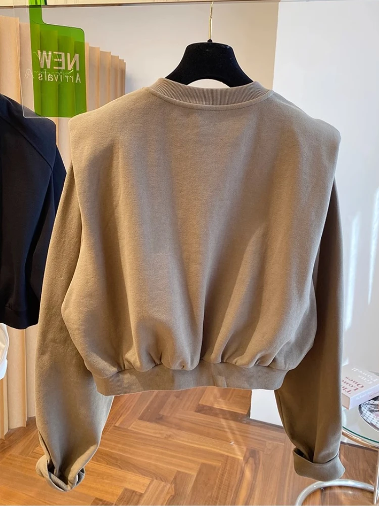 Sudaderas con cuello en V para mujer, nuevo diseño de otoño, ropa de estilo corto de ocio para mujer, ropa Vintage sencilla que combina con todo,