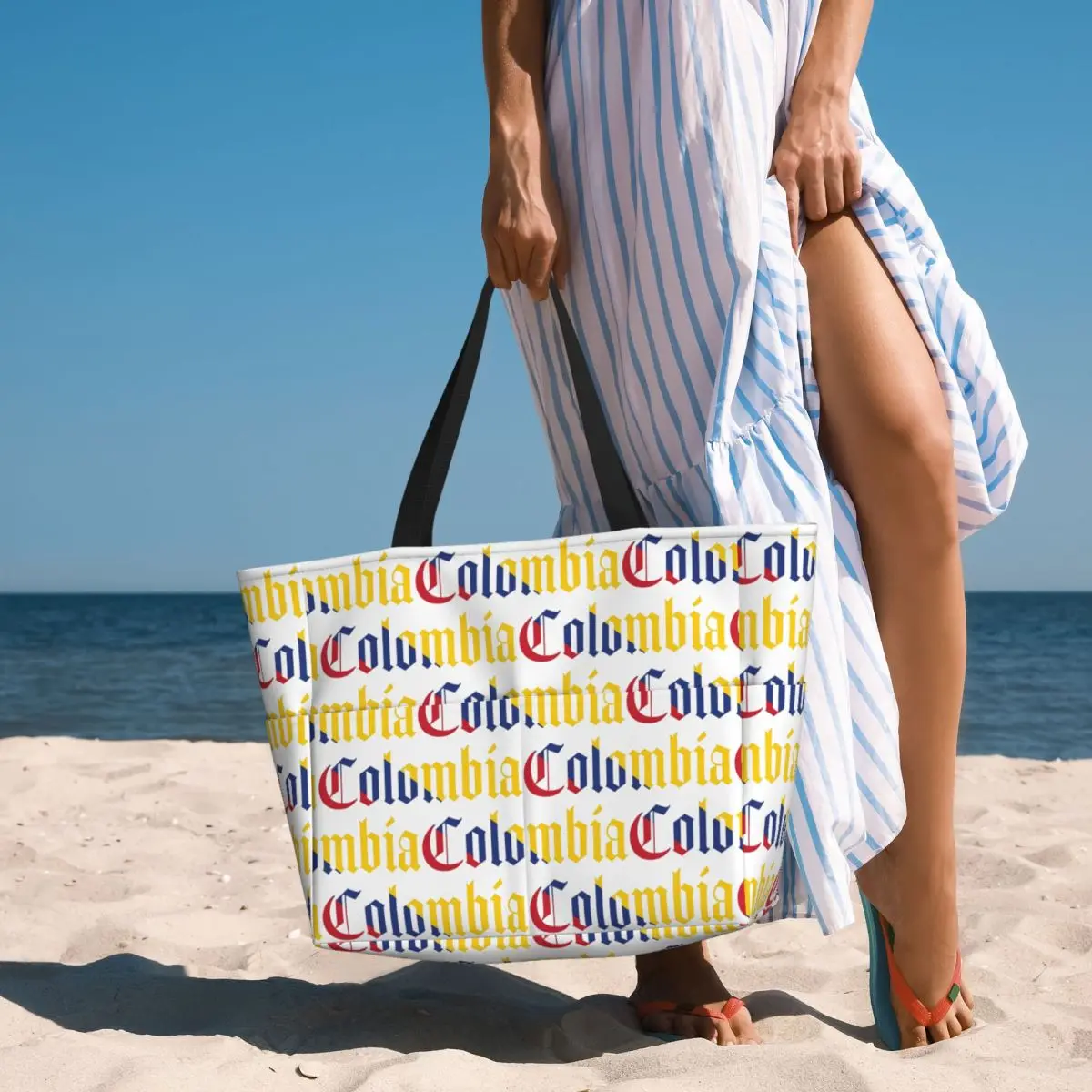 

Colombia Colombia Flag Beach Tote Bag Sport Gym Yoga Duffle Large Tote Bag Women Travel Bag Fitness bag