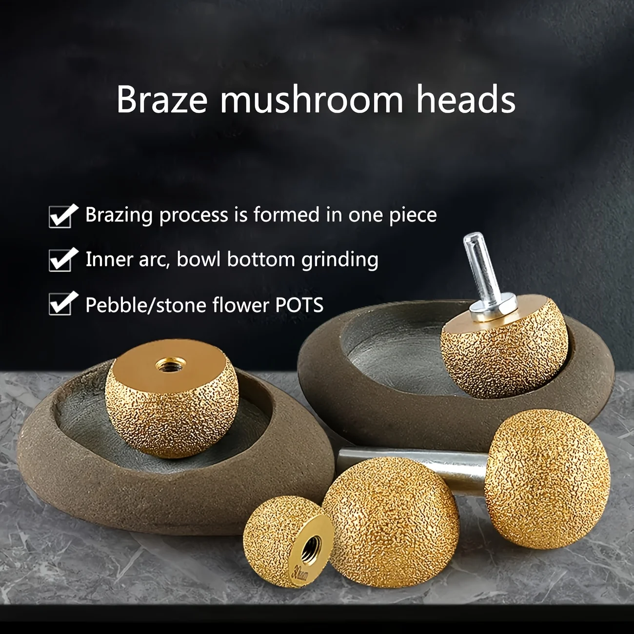 2PCS M10 Diamond Grinding Ball Head with Hex Shank Adapter, for Angle Grinder Stone Concrete Marble Carving