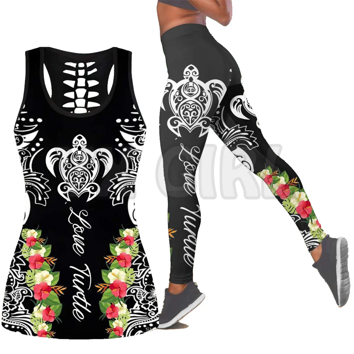 

Sea Turtle Kanaka Polynesian Tribal 3D Printed Tank Top+Legging Combo Outfit Yoga Fitness Legging Women