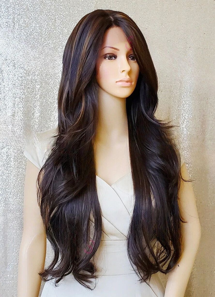 

Brown/Blonde Long Wavy Curls Lace Front Heat OK Blend Wig EVES 4/27