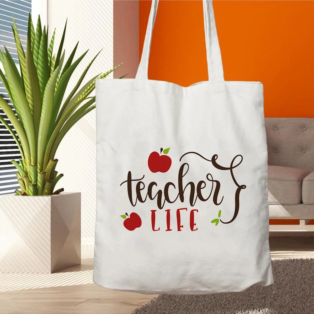 Canvas-Tragetasche „Bester Lehrer aller Zeiten“, Schultertasche mit Apfel-Print, Geschenk zur Wertschätzung des Lehrers für den Schulanfang, Handtasche für den täglichen Gebrauch