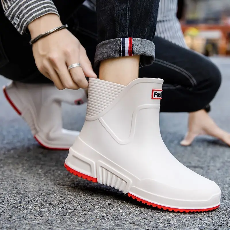 

Color Blocking Chef Kitchen Men's Rain Boots Winter Short Waterproof Warm Male Shoes 2025 Wear-resistant Fashion Adult Wellies