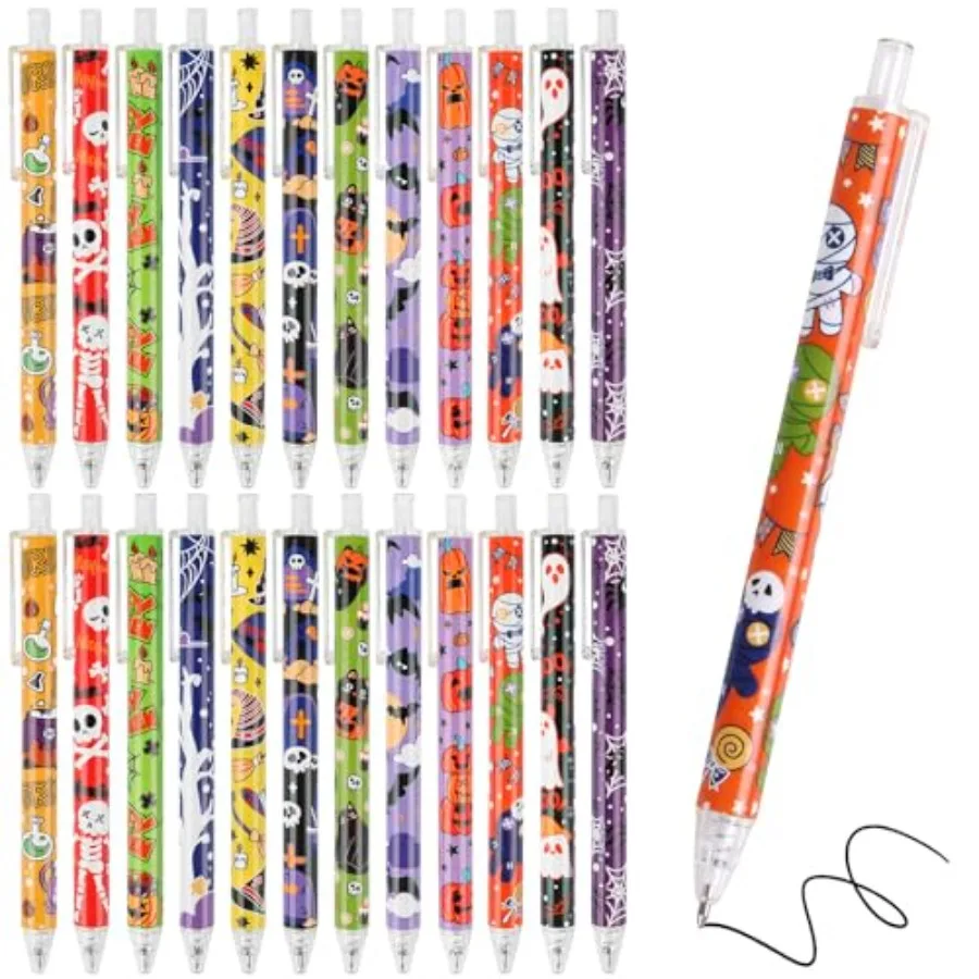 

36 упаковок шариковая ручка на Хэллоуин, объемная милая мультяшная выдвижная гелевая чернильная ручка, шляпа ведьмы, летучая мышь, призрак, череп, надгробия для вечеринки, подарок O