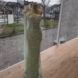 ﻿ Mint Green Prom Dress Aso Ebi Beaded Mermaid Long Sleeve Formal Party Second Reception Birthday Engagement Gowns Dresses Robe