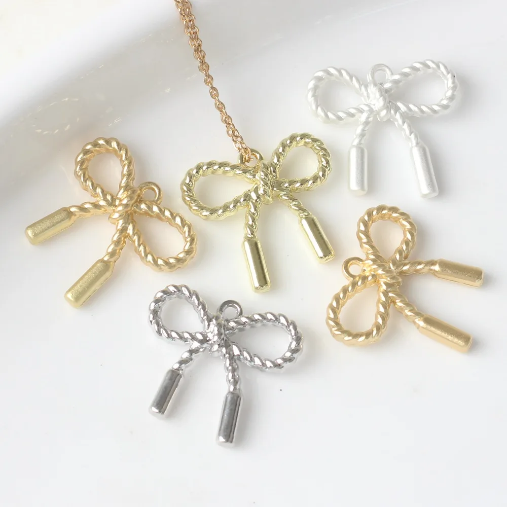 10pcs Alloy Simple Fashion Hollow Bowknot Charms Pendant DIY Handmade Bracelet Necklaces Jewelry Making Earring Accessories