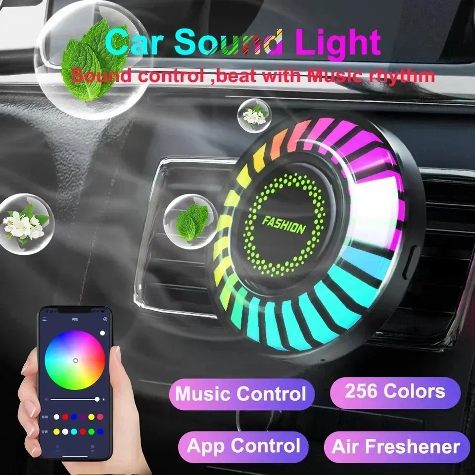 RGB 24LED Light Diffuser Voice Control Rhythm Ambient Sound Pickup Airflow Light for Car Vents Air Freshener Aromatherapy Water