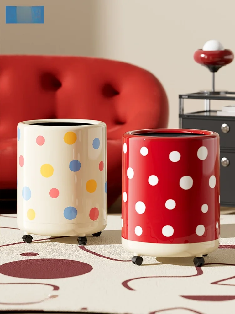 

Household Garbage Bin Large Capaci Polka Dot Tra Can New Design for Living Room Bedroom Office Cute Spots Wheels