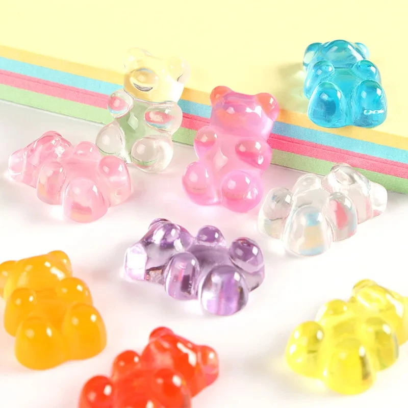 20 PCS New Cute Nail Art Gradient Color Gummy Bear Decoration Cartoon trasparente Jelly Candy Resin fornitura all'ingrosso fatta a mano fai da te