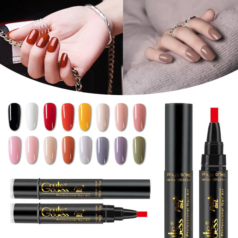 ปากกาเจลทาเล็บ 3 in 1 สีพื้น สำหรับทำเล็บเจล กึ่งถาวร ใช้เป็นเบสโค้ท ท็อปโค้ท เจลยูวี นีออน