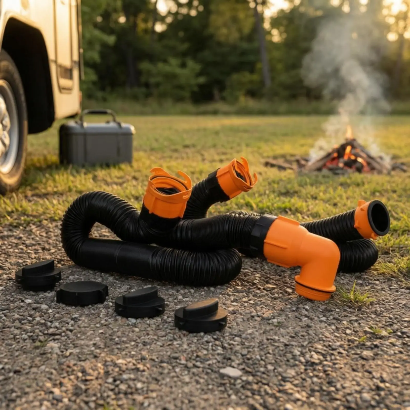 Corrugated RV Drainage Hose 2 Pack for Trailer Waste Disposal Featuring Kink Resistant PP Material Build