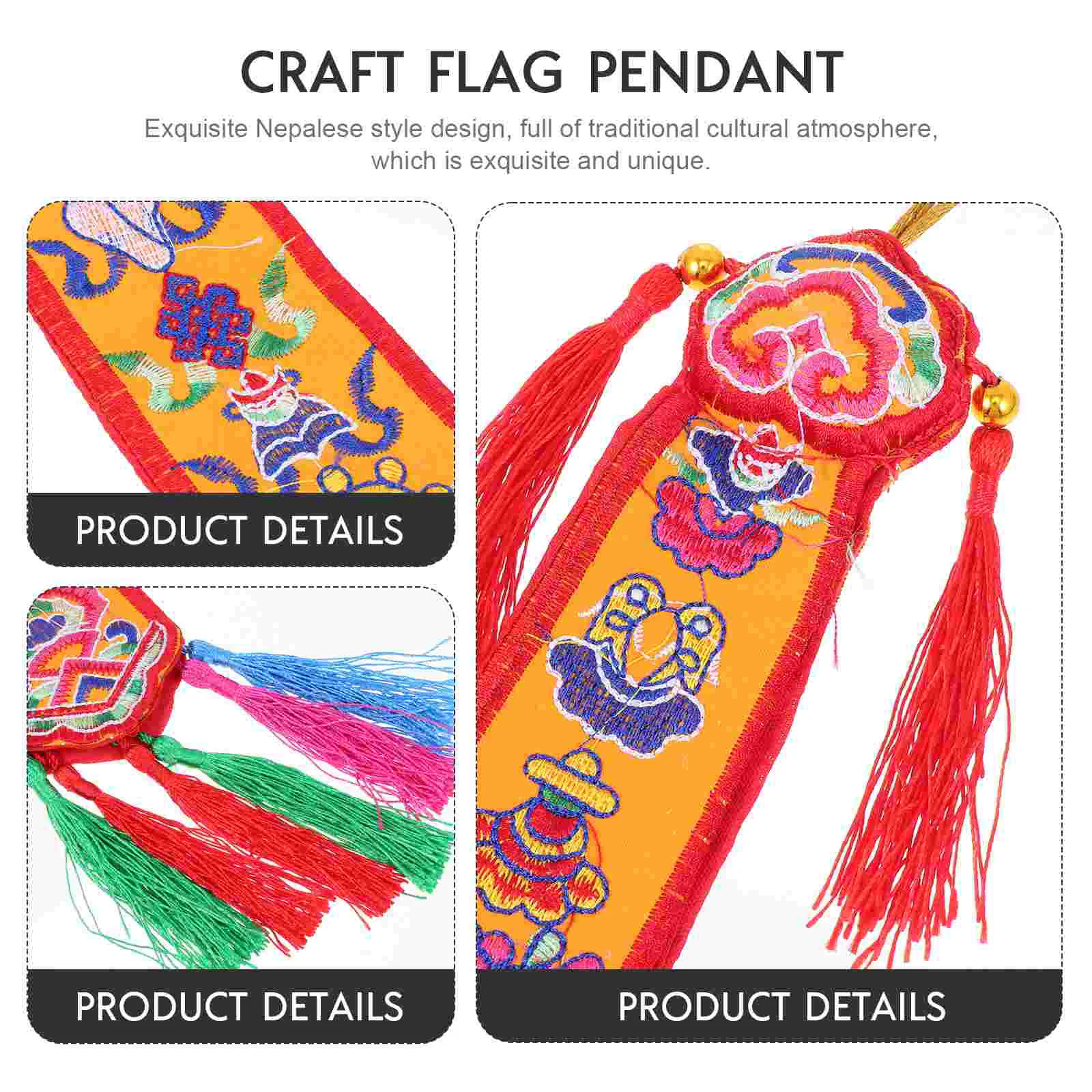 Tambourine Banner Scene Pendant Flag Outdoor Embroidery Craft Hanging Decor Pendants Nepalese Themed Flags Cloth Exquisite