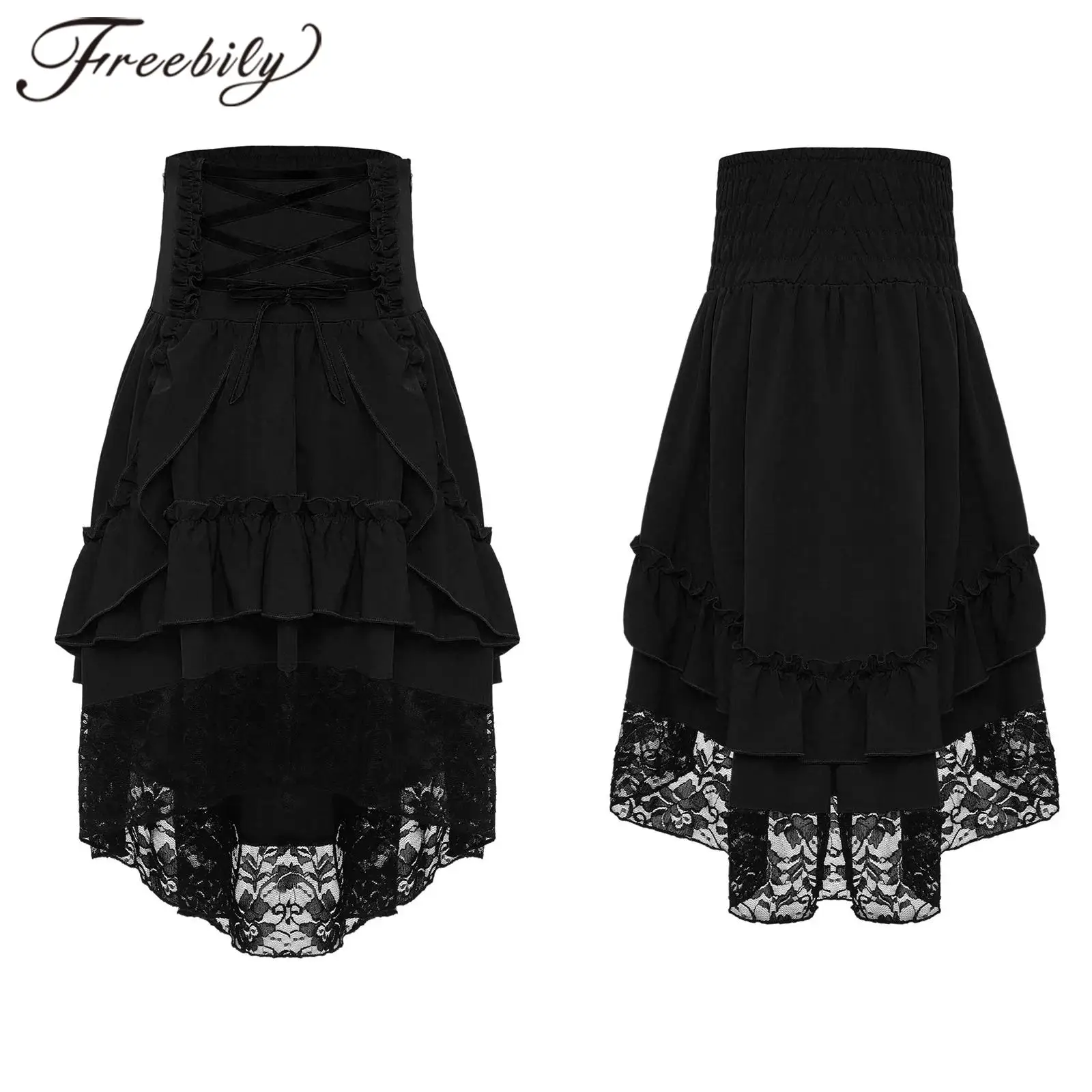 

Детская готическая юбка для девочек, винтажная викторианская юбка, средневековый костюм эпохи Возрождения, многоуровневая юбка с рюшами, костюм в стиле стимпанк