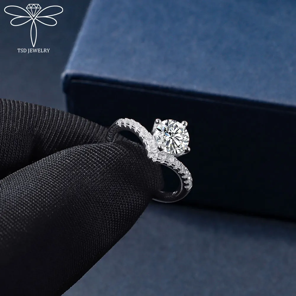 1.0 قيراط سوليتير مويسانيتي خاتم الخطوبة 925 فضة الماس وعد الخلود خواتم النساء الزفاف غرامة مجوهرات