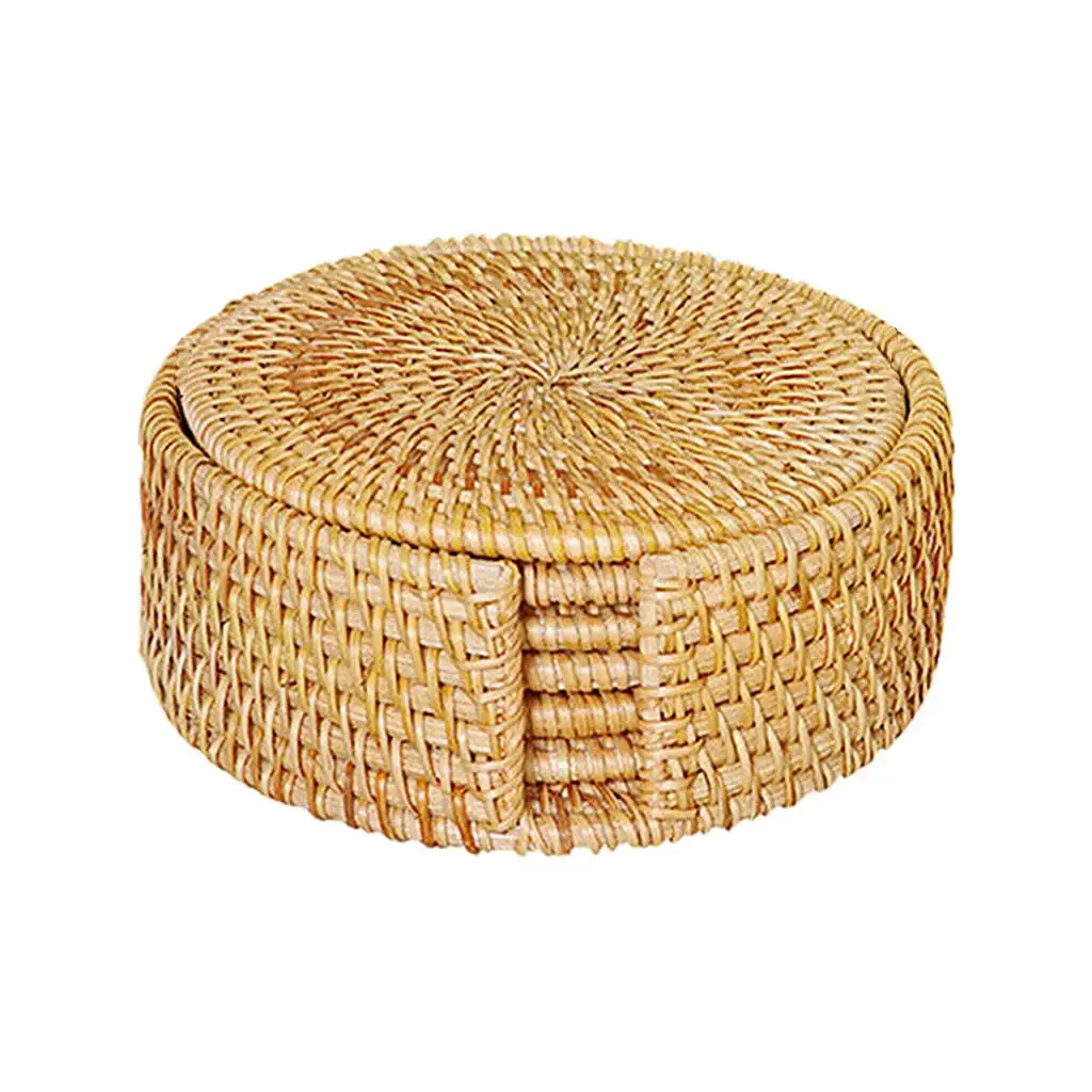Heat Insulated Cup Mat Round Coasters Kit Hand-made Kitchen Placemat Rattan for Coffee Tea Cup