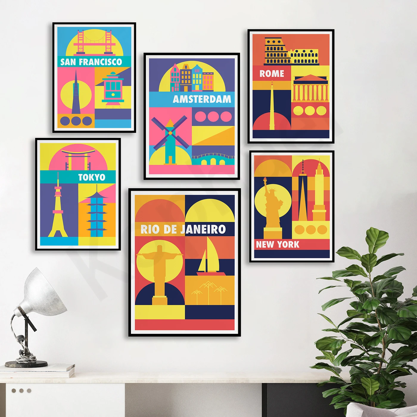 Rio de Janeiro San Francisco Berlin Amsterdam Rome Tokyo Sydney New York Bristol. Abstract Colorful Travel Landscape Poster