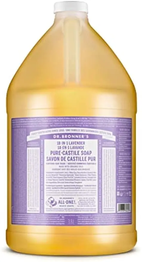 

Pure-Castile Liquid Soap (Lavender 1 Gallon) - Made with Organic Oils 18-in-1 Uses Face Body Hair Laundry