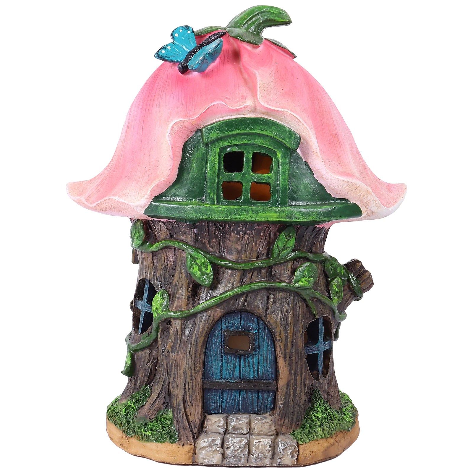 

Solar House Light Fairy Garden Resin Pink Outdoor Decor Statue Toy Room Power Lights Waterproof Eco Friendly Garden Lighting