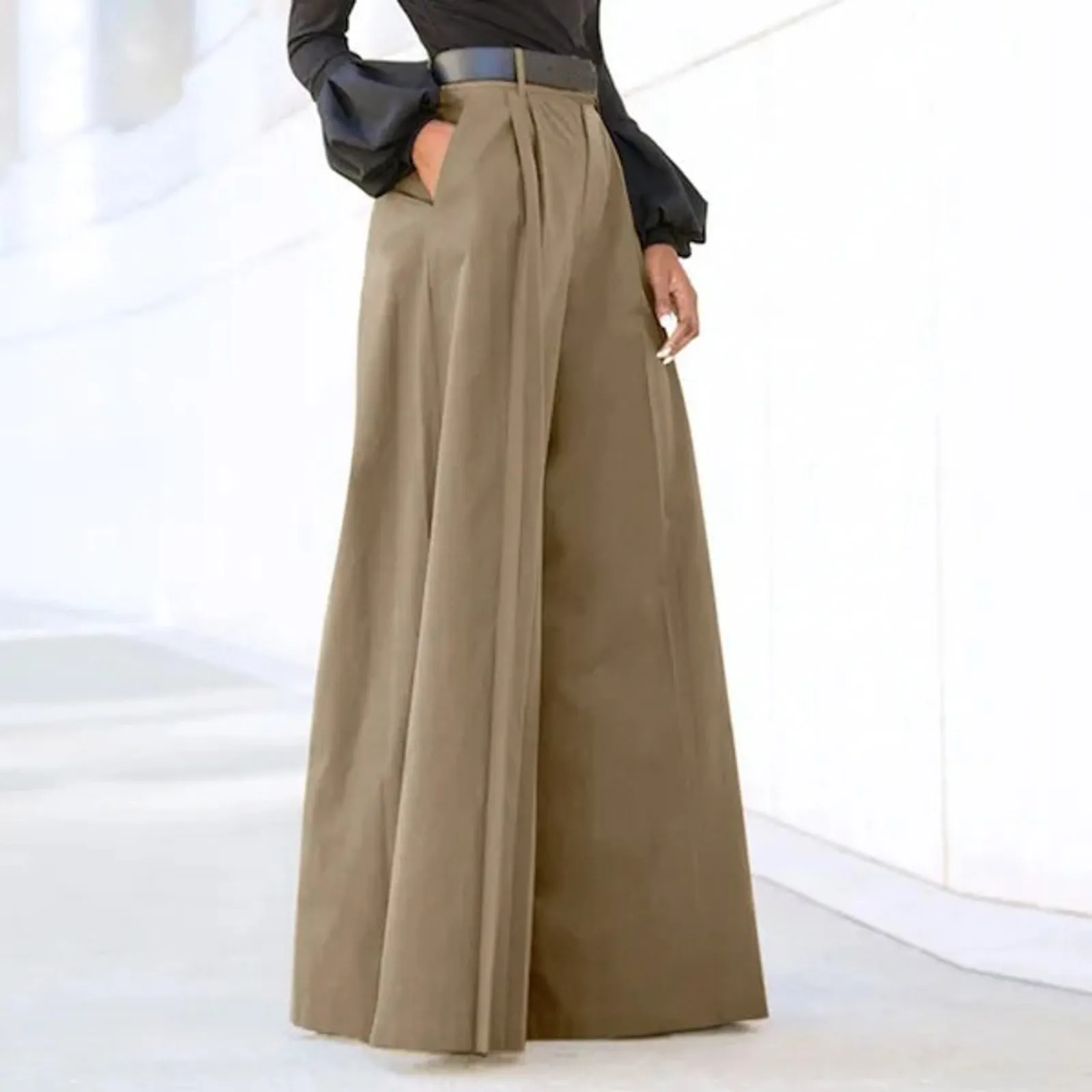 Women Palazzo Pants Summer Style Cotton Linen Comfy Baggy Trousers With Pockets Fashion Elegant Party High Waist Loose Trousers