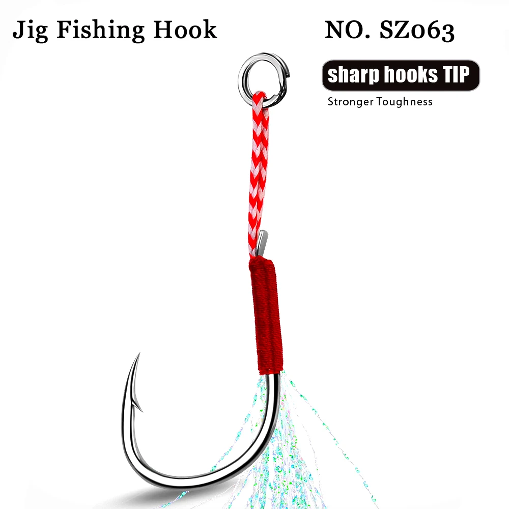 

10Pcs PROBEROS Jig Head Fishhooks 11-13-15-16-17-18-19-20# Cast Jigging Assist Fishing Hooks with Feather Barbed Hooks sz063y