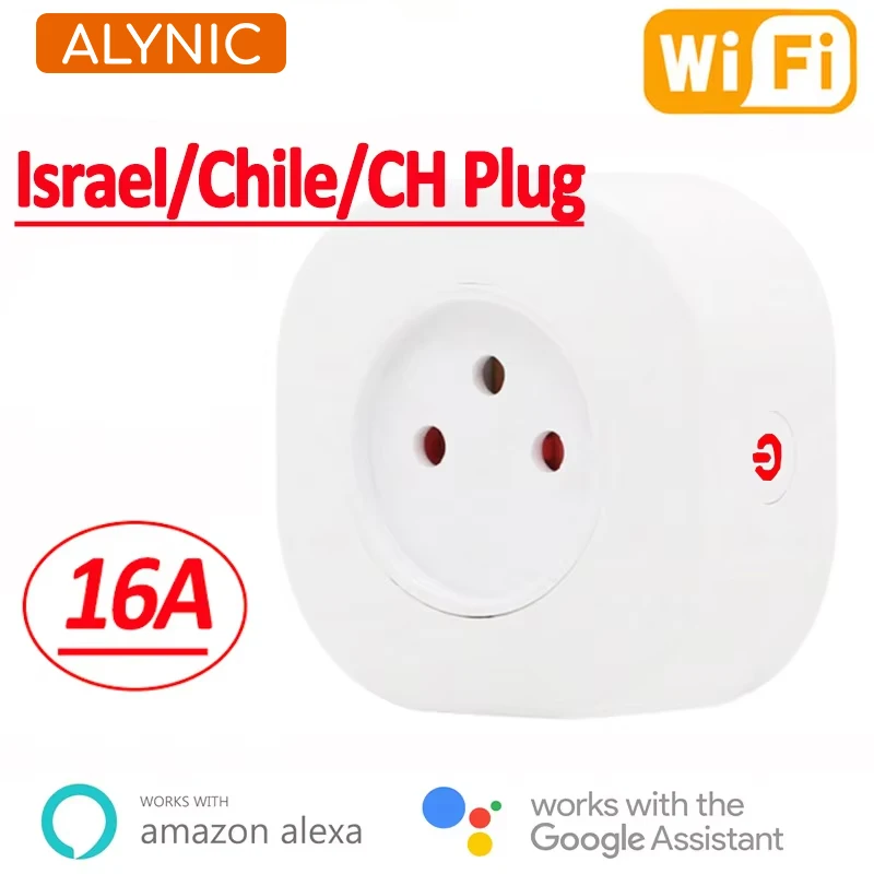 Alynic WiFi Smart Plug 16A Israel/Italy/Chile/Switzerland Plug Power Socket Outlet Tuya APP For Google Home Voice Control Timing