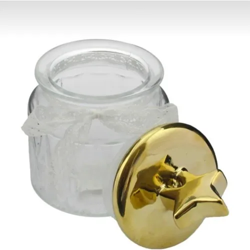 Miraç Ceramic Lid Gravürlü Small Size Glass Jar-Gold Star