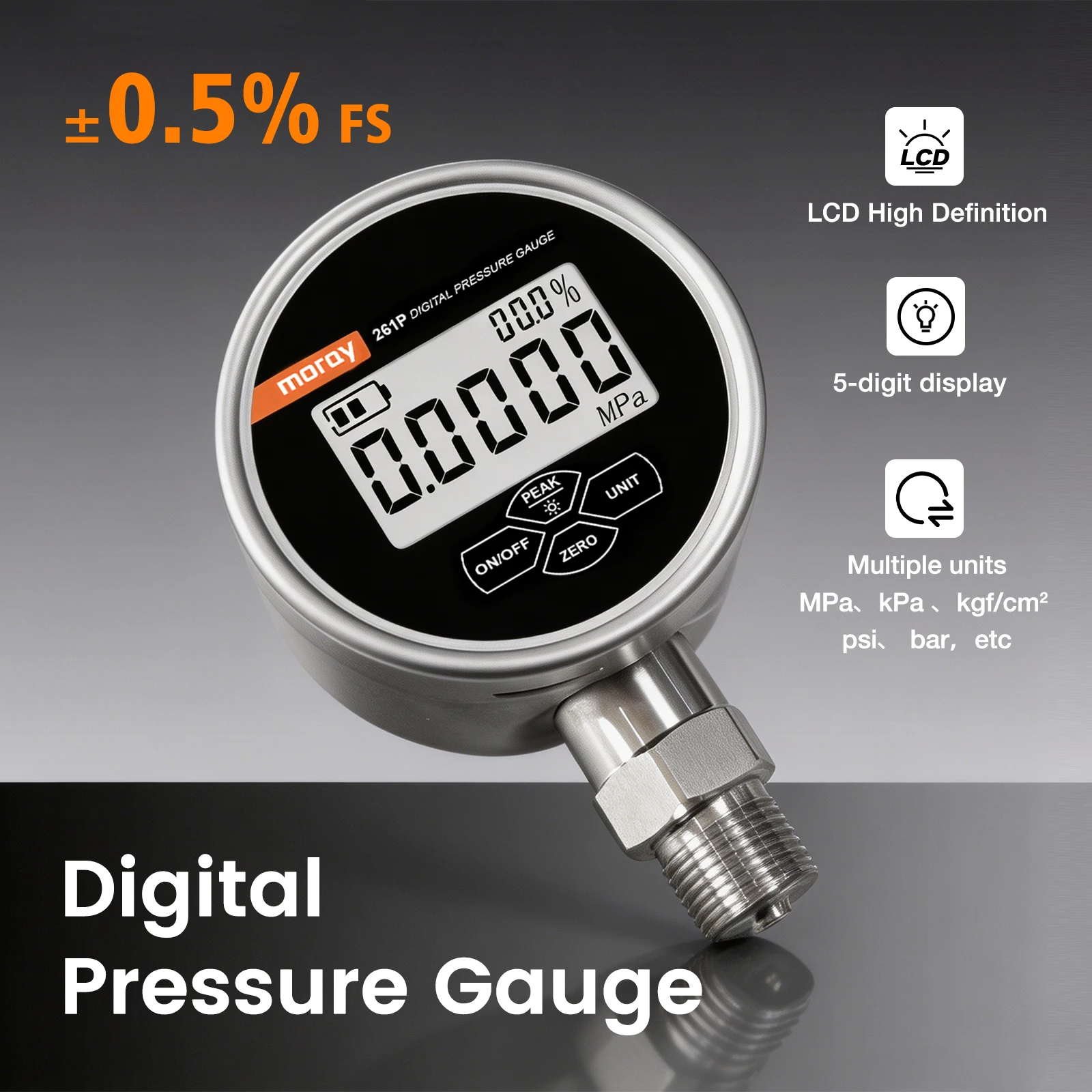 

Moral ME261P, high-precision 0.5% FS, LCD backlight display, compatible with air/water/oil media, multiple unit switching IP54