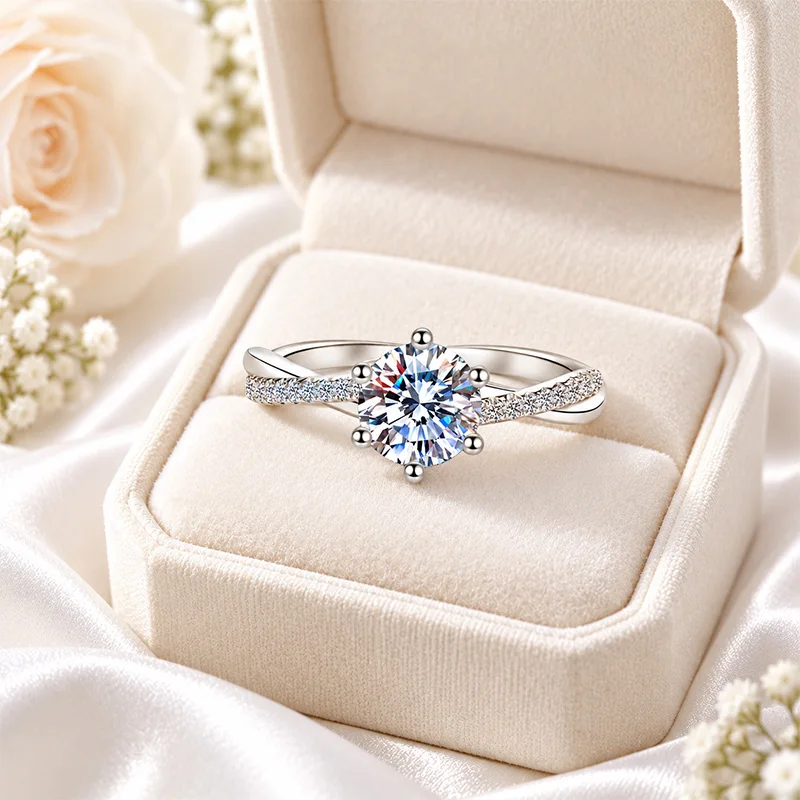 0.5CT-1.0CT Moissanite Ring S925 Sterling Silver Love Interwoven Vine Women's Wedding Band Engagement Ring Fine Jewelry Gift