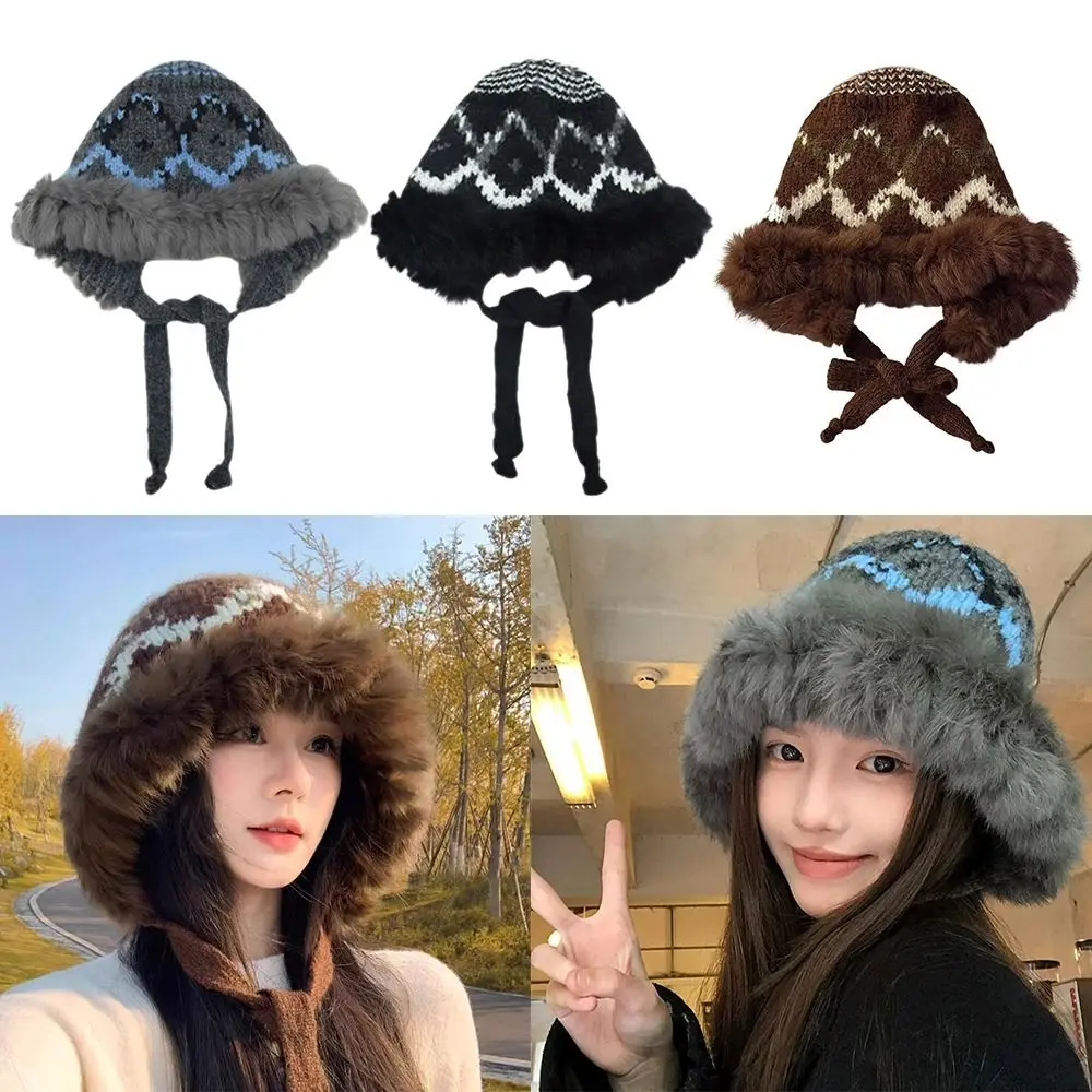 

Fashion Extra Thick Beanie Cap Warm Wool Bucket Hat Cold Protection Knitted Hat Autumn Winter