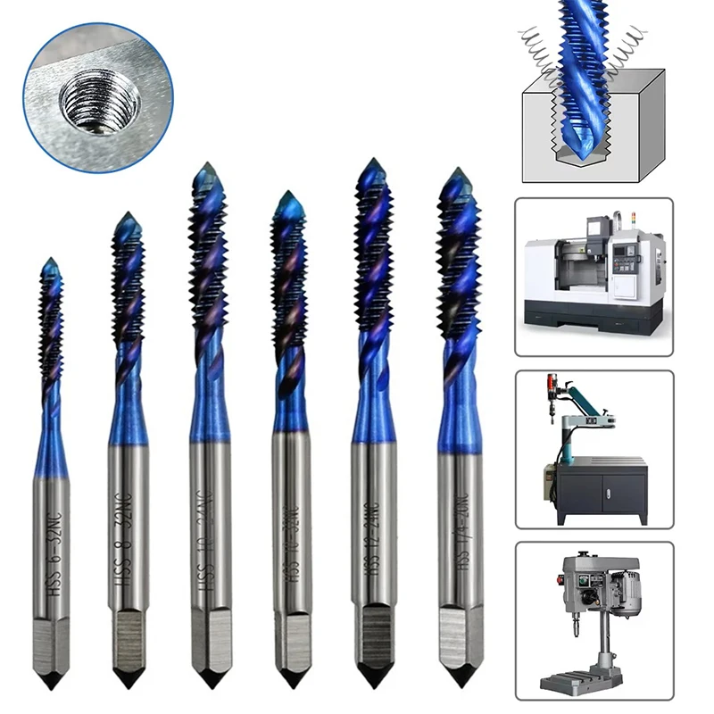 HSS Sprial Thread Tap Titanium Coated Metric SAE Screw Tap Drill Bits M3-M8 Or M2-M12 Machine Plug Tap Threading Tool Hand Tools