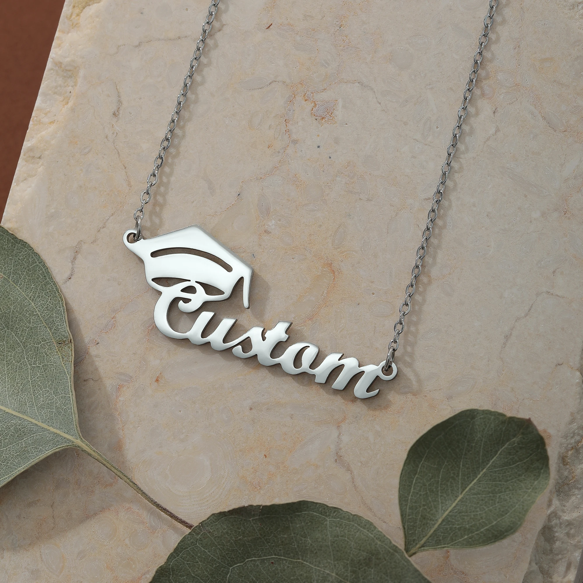 Bachelor's Cap Pendant Custom Name Necklace Personalized Stainless Steel Jewelry Women Men Graduation Anniversary Gift