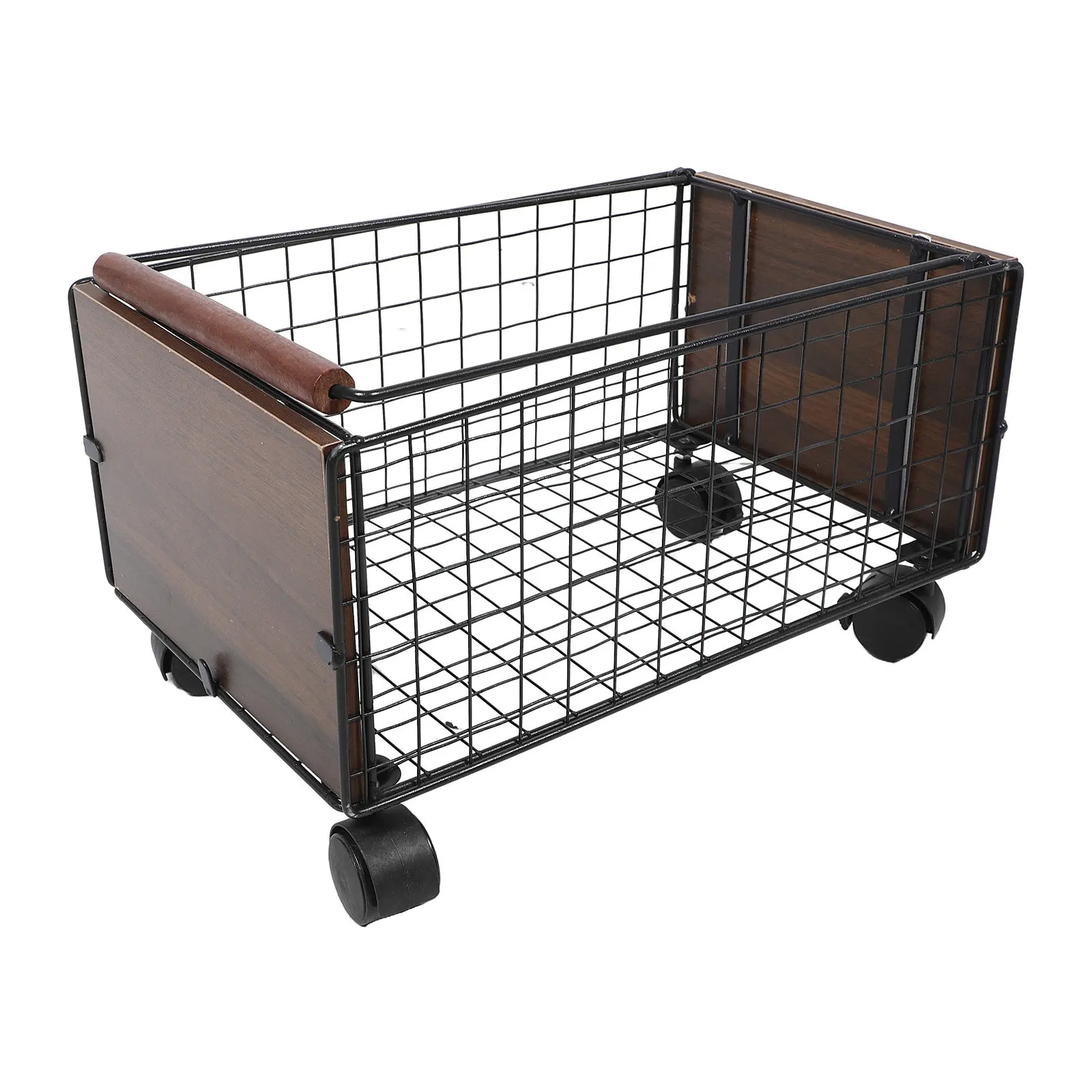 Library Book Cart on Wheels Mobile Rolling Metal Grid Basket Pull Rod for Home Office Classroom Use 15x9.5x8.3 Portable Storage