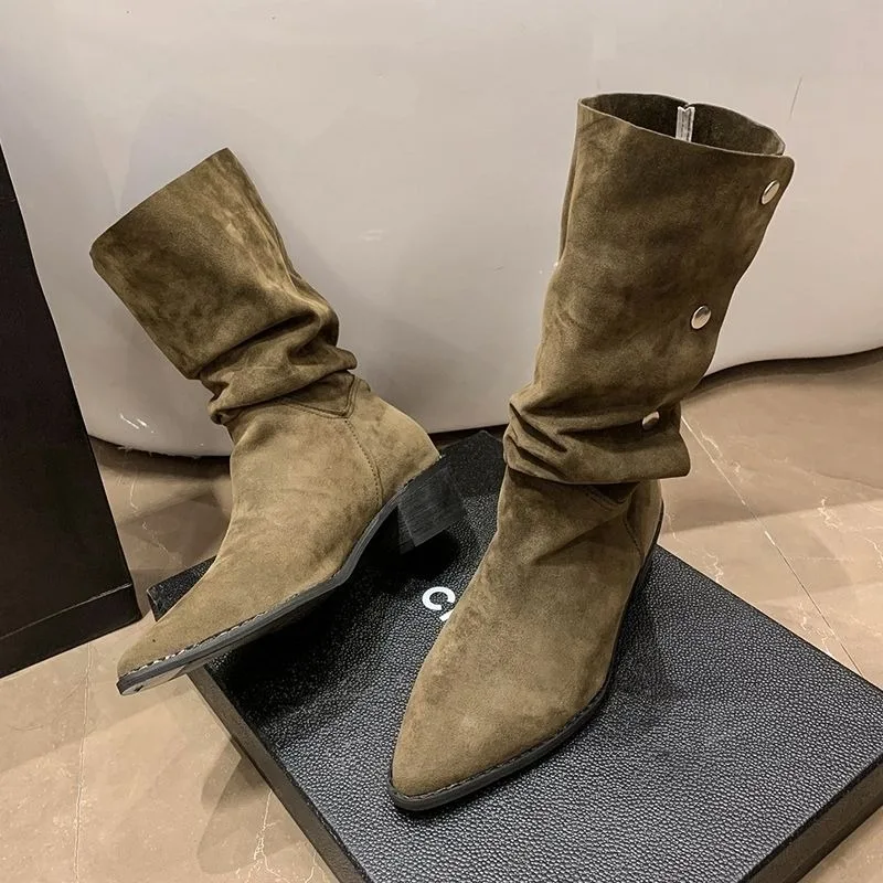 Botas hasta la rodilla para mujer, zapatos largos de tacón de eje alto, elegantes, elásticos, estilo Chelsea, punta estrecha, góticos, Y2k Rock,