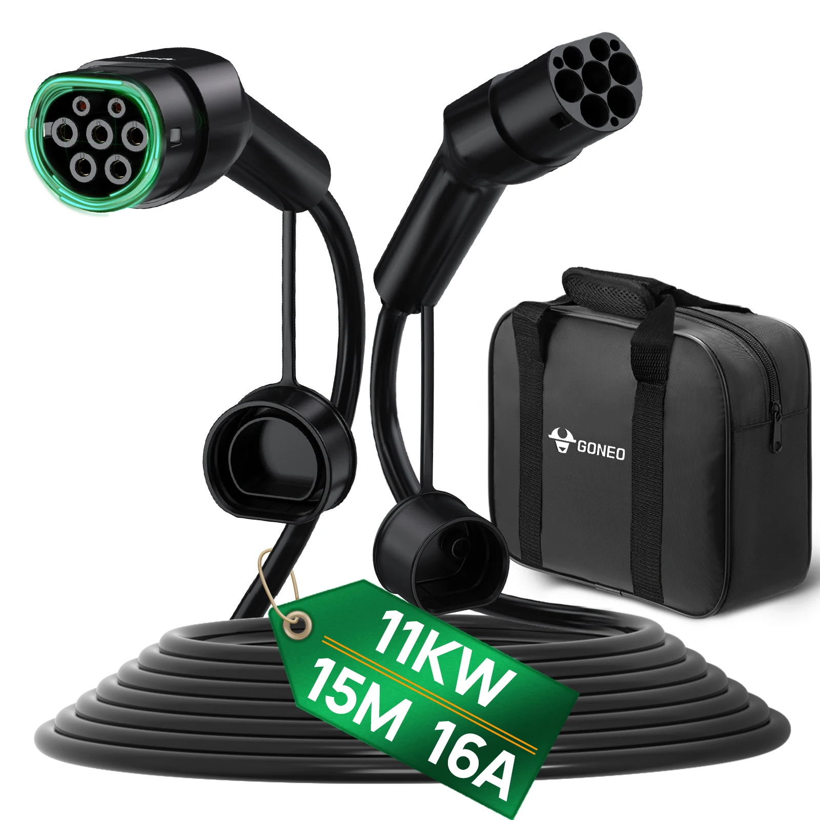 GONEO Type 2 Laadkabel 11kW 16A, Type 2 naar Type 2 EV Laadkabel, 400V Driefasige Modus 3, Laadkabel voor Elektrische Auto's, IEC 62196-2, voor EV & PHEV