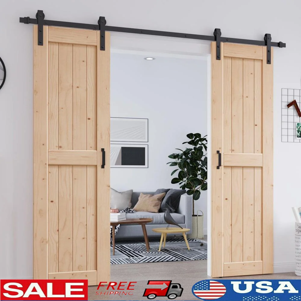 48x84in Double Barn Door with 8FT Sliding Hardware & Handle DIY Assembly Easy Install Spruce Wood None Smell 24x84in 2 Doors