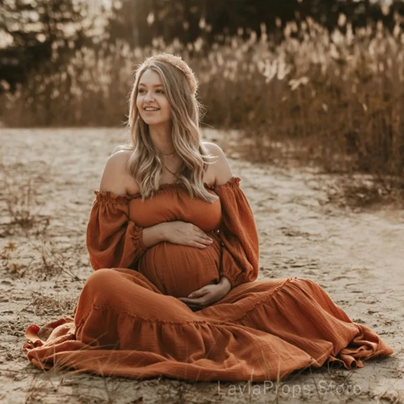 

Bohemian Photo Shooting Pregnancy Dress Linen Cotton Retro Loose Fitting Maternity Dress Boho Style Dress Photo Shoot Pregnant