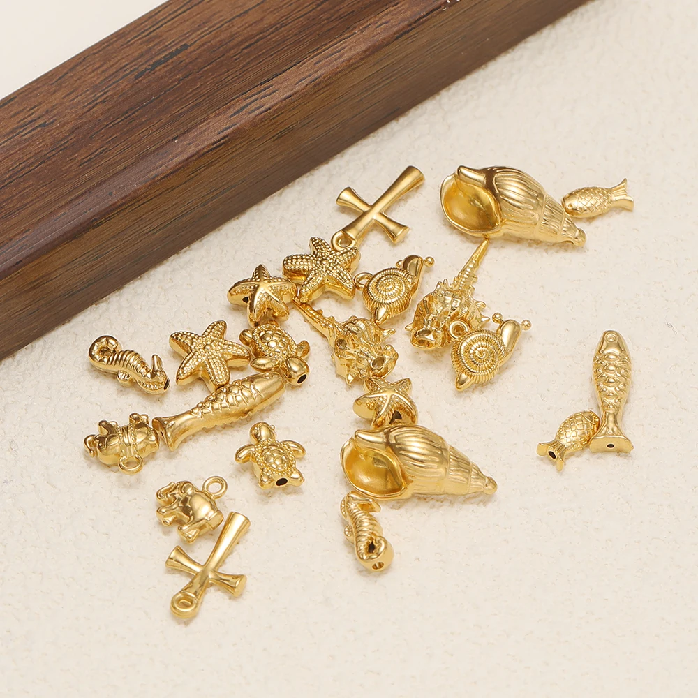 10pcs Stainless Steel 3D Marine Animal Charms Snail Elegant Fish Pendants DIY Jewelry Necklace Bracelet Supplies Earrings Making