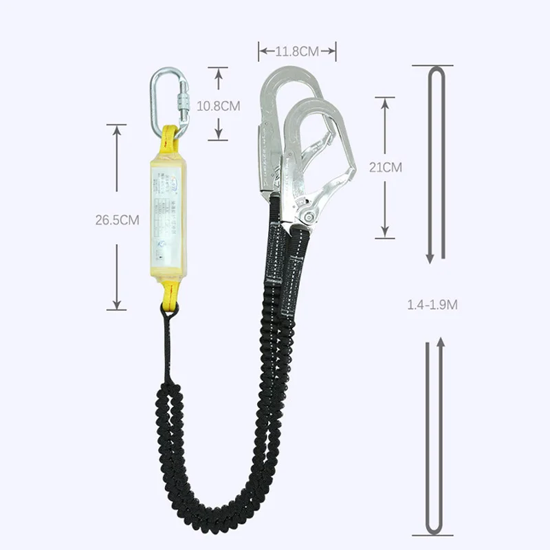 Outdoor High-altitude Work Anti-fall Safety Rope Single/Double Hook with Buffer Bag Elastic Rope Set Electrician Protection Rope