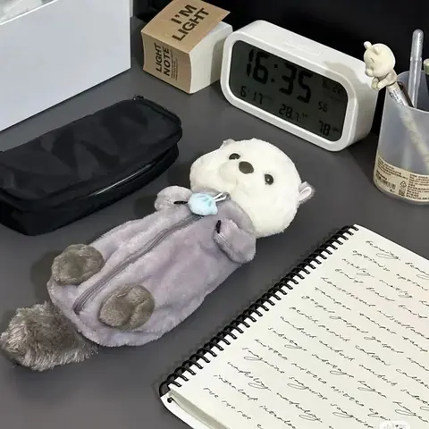 만화 부드러운 연필 주머니 펜 가방 메이크업 주머니 플러시 바다 수달 연필 케이스 휴대용 펜 마커 홀더 학교 용품